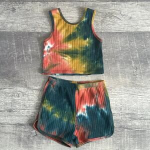 Pat Pat Girls Multi Tie Dye 2 Piece Outffit Set 5 / 6 Tank Top Short Ribbed